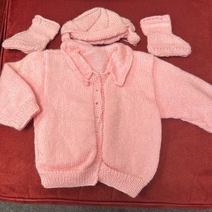 Hand knit infant coat and shoes new !!